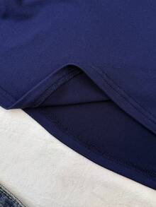 SHEIN Kaos Polo Lengan Pendek Kasual Warna Blok dengan Bordir Pita dan Busur untuk Remaja Perempuan, Musim Panas, Kaos Polo untuk Remaja Perempuan - Blue and White - View 7