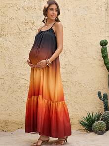 Boho Mama Vestido holgado de embarazo con volantes en el bajo y tirantes para el verano - Multicolor - Ver 5