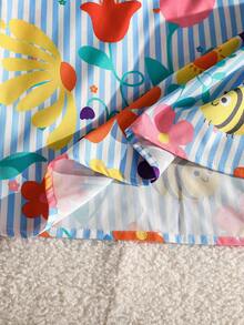 Sparklyn 少女彩虹条纹印花无袖荷叶边下摆休闲度假连衣裙 - 藍色 - 查看 5