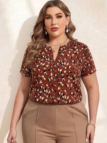 Chikora Plus Size All-Over Print Notch Collar Casual Short Sleeve Shirt - Multicolor - View 6
