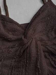 Sweetra French Sweet Ruffle Strap Twist Top & Layered Ruffle Hem A-Line Mini Skirt 2 Pieces Set For Women, Spring/Summer - Brown - View 7