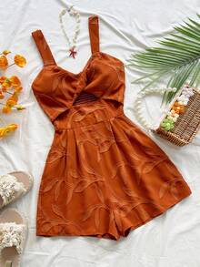 Soleia Women's Vacation Casual Cutout Twist Romper - Rust Brown - View 1