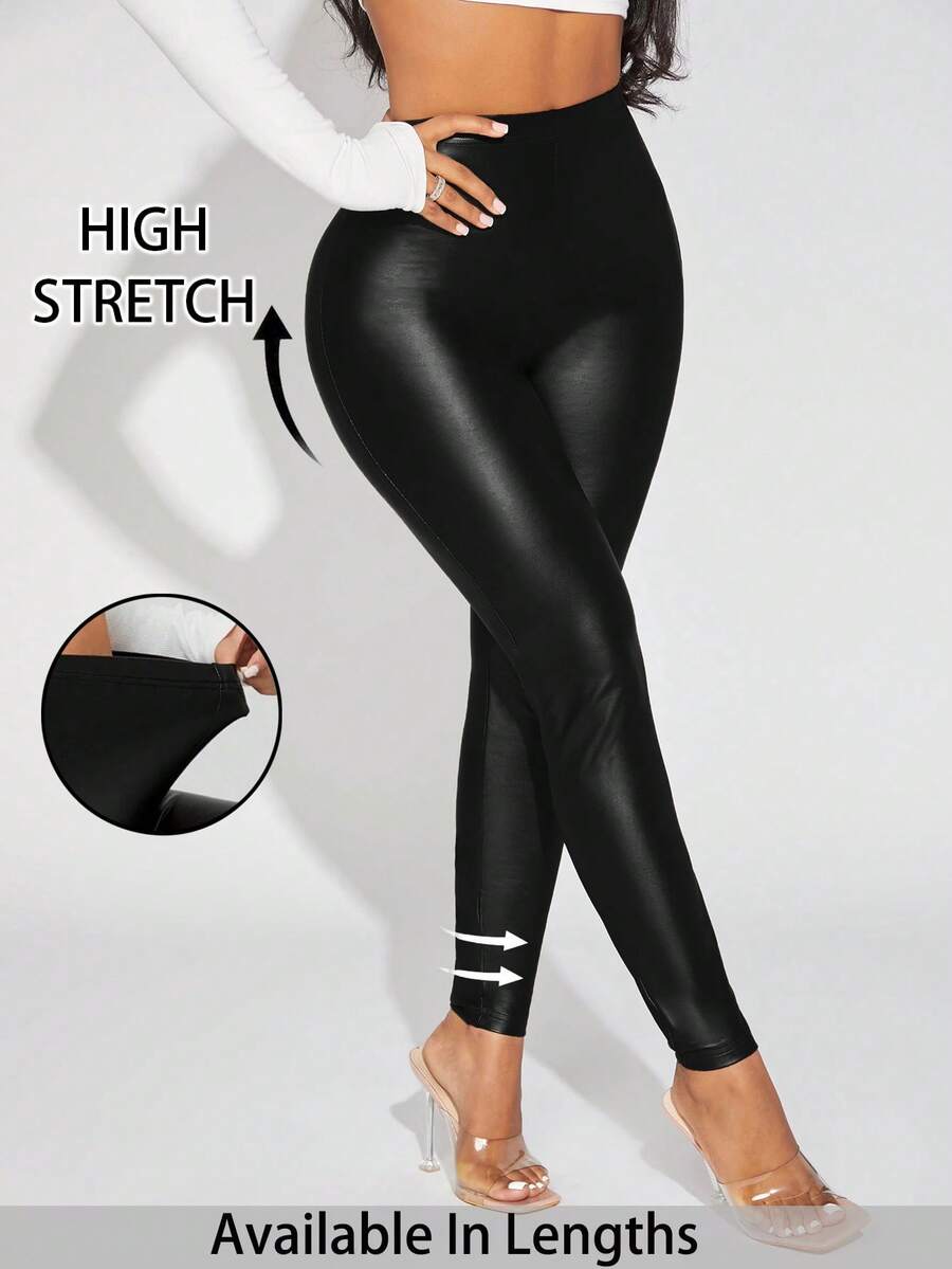 SHEIN Tall CURVE Quần legging đi làm màu trơn bó sát cỡ lớn thanh lịch thường ngày - màu đen - Xem 1