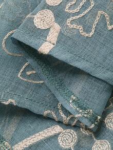 DAZY Tween Girl Bohemian Style Embroidered V-Neck Long Sleeve Loose Dress - Blue - View 7