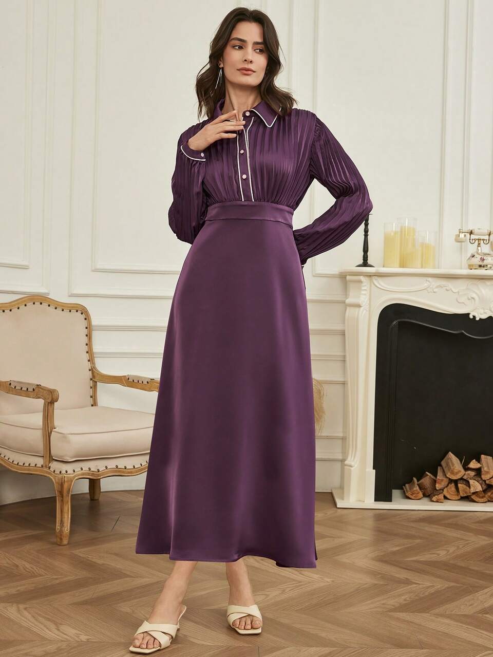 Women's Elegant Commuter Pleated Patchwork Long Dress
