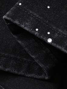 FRIFUL Damjeans med vida ben och tvätt, strassutsmyckade ben för vardagsbruk - Svart - Visa 7