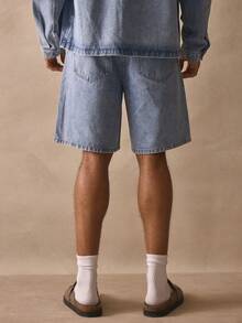 Musero Pantalones cortos básicos de mezclilla con lavado, estilo jort, con detalles de abotonadura - Lavado ligero - Ver 4