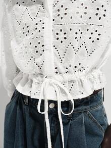 Lumivelle 女士优雅收腰刺绣上衣，适合春夏度假穿着 - 白色 - 查看 4