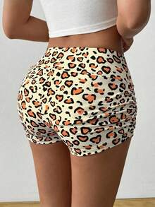 SHEIN EZwear Leopard Print Ruffle Hem Fitted Shorts, Suitable For Daily Wear, Sports And Parties - Multicolor - View 2