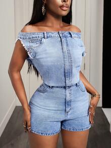 Slaydiva Fashionable Casual Women Denim Bib Pants And Jumpsuit - Blue - View 5