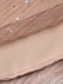 DAZY 女士立领网纱优雅派对中长蛋糕裙 - 香檳色 - 查看 3