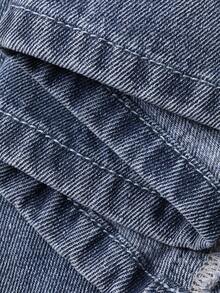 DAZY Pocket Washed Denim Pinafore Dress, Women's Summer Fitted Slimming Mermaid Maxi Denim Dress - Blue - View 7