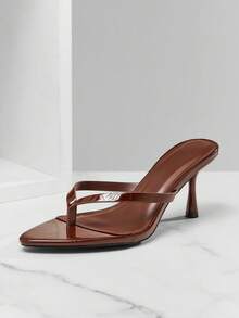 SHUZIA Women's Fashion Daily Versatile Thong Slip-On Heeled Sandals Summer Shoes - Chocolate Brown - View 3