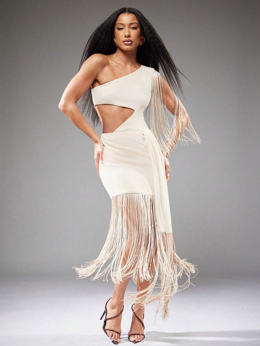 NYA SZN Matching Set BodySuit And Skirt Lace Fringe Trim - Apricot - View 1