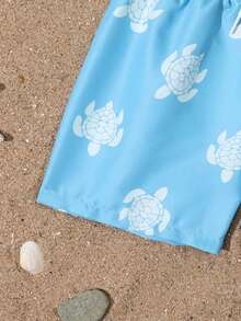 2pcs Baby Boys Swimwear Set, Cute Green Sea Turtle Pattern Swim Trunks And Hat, Adjustable Drawstring Beach Shorts, Vacation & Beach Outfit Swim Trunks With Hat Baby Boy Toddler Boy Beach Set Beach Wear For Baby Boy Toddler Boy Swim Hat Toddler Boy Swim Trunks Baby Boy Swim Trunks Toddler Boy Swimwear Baby Boy Swim Set Toddler Boy Swim Trunks Turtle Baby Boy Hat And Shorts - Blue - View 5