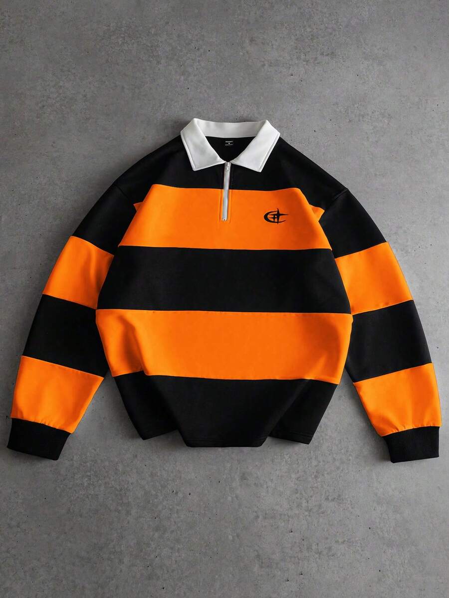 PAVTROS Men's Fashion Striped Long Sleeve Casual Loose Polo Shirt.Streetwear,Friends,Matching,Baggy,For Men,Graphic,Japanese Style,Unisex,I Love My Girlfriend - Multicolor - View 1