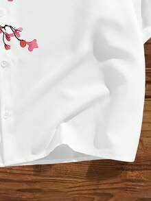 Manfinity Joysei Men's Casual Cherry Blossom Pattern Loose Cropped Shirt, Suitable For Summer - White - View 3