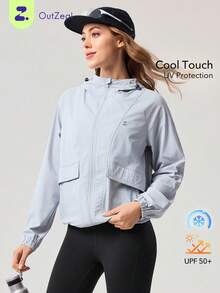 OutZeal 女士防晒夹克 露营徒步 防紫外线 凉爽触感 连帽拉链夹克 - 淺藍色 - 查看 1