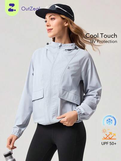 OutZeal 女士防晒夹克 露营徒步 防紫外线 凉爽触感 连帽拉链夹克