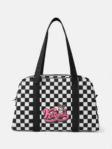 HELLO KITTY AND FRIENDS | SHEIN A Black And White Plaid Fun Large-Capacity Handbag. - Black C - View 1