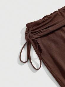 ROMWE Grunge Punk Versatile Black Drawstring Flare Leg Pants For Women - Coffee Brown - View 4