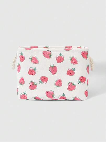 ROMWE Kawaii Giỏ đựng quần áo bẩn cỡ lớn, di động, họa tiết dâu tây hoạt hình.