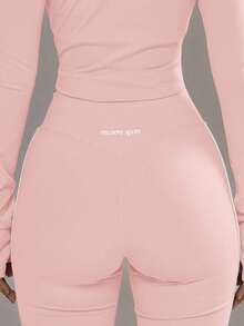 Musera Sport 侧条纹修身喇叭瑜伽裤套装（仅下装）板式网球秋冬运动服健身房锻炼合金 - 淺粉色 - 查看 5