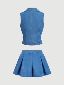 Sweetra Women's Casual Denim Outfit - Blue - View 8