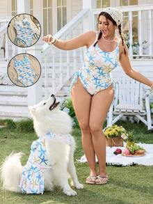 Swim Mod Áo tắm liền thân cỡ lớn với họa tiết sao biển và vỏ sò chủ đề đại dương, dây rút điều chỉnh ở hai bên và dây đeo vai, thích hợp cho bãi biển, hồ bơi và khu nghỉ dưỡng. - Nhiều màu - Xem 1