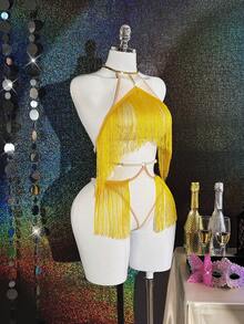 两件套性感派对内衣套装 - 金色 - 查看 7