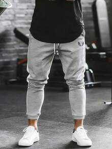 GymBeat Quần dài nam kiểu dáng thường ngày có dây rút và túi, quần thể thao thoải mái để mặc hàng ngày. - Xám - Xem 3