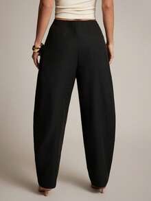 Hauture Women's Low Front With Ruched Detail Stretch Woven Barrel Pant - Black - View 6