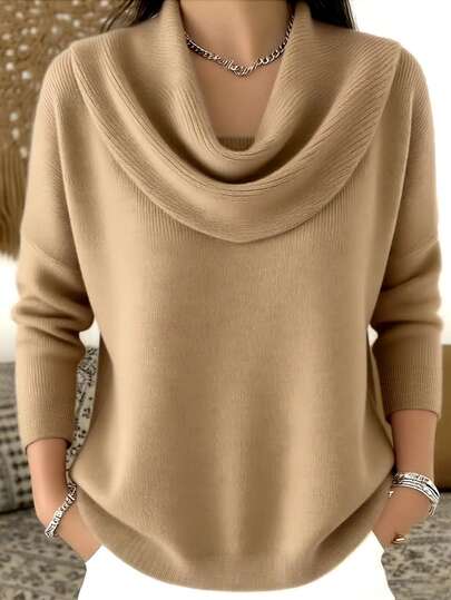 EMERY ROSE Women's Casual Solid Color Scoop Neck Knit Sweater, Autumn/Winter