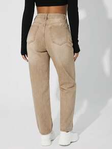 SHEIN PETITE Women's Solid Color Minimalist Everyday Denim Jeans - Apricot - View 5