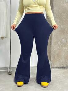 Muchica 大码百搭黑色藏蓝色喇叭裤，秋冬季 - 藏蓝色 - 查看 6