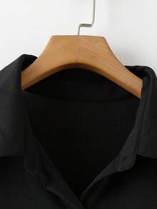 Rusticease Conjunto de 2 piezas de camisa de manga raglán vintage con cuello de botones y pantalones anchos de pierna ancha de talla grande en color beige, para primavera/verano - Negro - Ver 6
