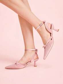 CUCCOO DOLLMOD New Velvet High Heels In Light Pink, Bowknot Criss-Cross Hollow-Out Women Shoes Spring Shoes - Baby Pink - View 1