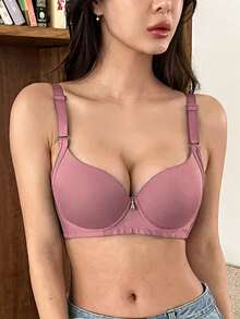 DAZY Sujetador con aros y tirantes ajustables, con relleno y pliegues ligeros, estilo minimalista, adecuado para lencería de primavera y verano para mujeres - Rosa - Ver 4