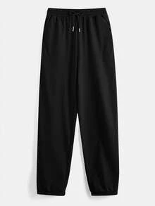SHEIN BASICS Pantalones de chándal con cordón y bolsillo para mujer - Negro - Ver 6