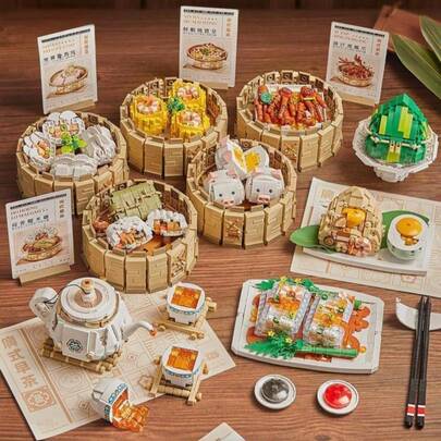 Zazumi 1pc Morning Tea Pastry Building Block Set, Creative 3D Assembled Landscape Model, Fashionable Desktop Decoration, Easter, Easter Gift, Suitable As A New Year/Birthday/Halloween/Christmas/Valentine's Day/Mother's Day Gift, Easter Gift