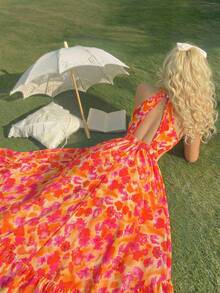 Girls' Sweet Elegant Dress, Lightweight And Flowing Design, Suitable For School, Gatherings, Outings And Other Daily Occasions, Spring - Red - View 1