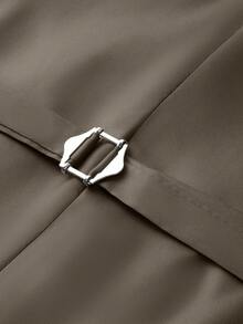 Calvornis 棕色西装正装，男童/男士复古棕色马甲和长裤正装套装/男士纯色双排扣上衣和长裤休闲通勤办公套装 - 軍綠色 - 查看 5