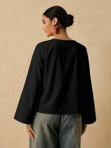 Travachic Casual Minimalist Fitted Tie-Waist Cardigan Shirt, Suitable For Autumn/Winter - Multicolor - View 2