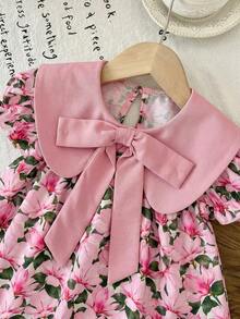 LMoss Kids Đầm dệt phối màu cổ Peter Pan tay cánh hoa cho bé gái, kiểu dáng thường ngày. - Nhiều màu - Xem 5