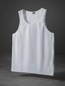 Manfinity Roghcode Men Solid Ribbed Knit Plain Sleeveless Jersey Tank Top, For Workout - White - View 1