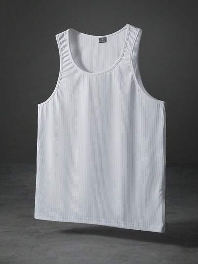 PAVTROS 男士纯色罗纹针织纯色无袖平纹针织背心，适合健身