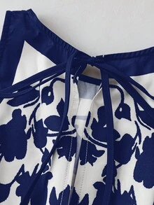 Ellevyn Bộ jumpsuit nữ thanh lịch hở lưng, dáng rộng, in họa tiết phối màu, thích hợp cho kỳ nghỉ. - Xanh và trắng - Xem 3