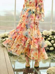 MOTF PREMIUM WOMEN'S ROMANTIC ELEGANT PRINTED PATCHWORK SKIRT, SPRING/SUMMER - Multicolor - View 1
