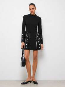 Maija 短袖高领迷你连衣裙 - 黑色 - 查看 4