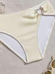 SHEIN 女童可爱三件套泳衣，带披肩/荷叶边装饰，时尚休闲优雅泳装，适合游泳、夏季度假、海滩、泳池、节日派对等场合。 - 杏色 - 查看 5